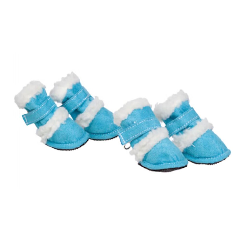 Pet Life Shearling Duggz Dog Boots Size 4 Blue Sherpa Winter Shoes Set of 4 - Picture 3 of 5